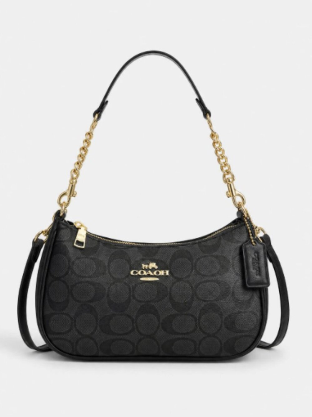 COACH Teri  Shoulder Signature Coated Canvas Black Gold Hardware